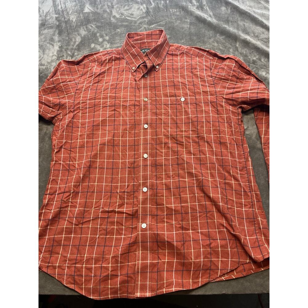 ORVIS Men's Button Down Oxford Shirt L Orange Plaid long sleeve Long Sleeve